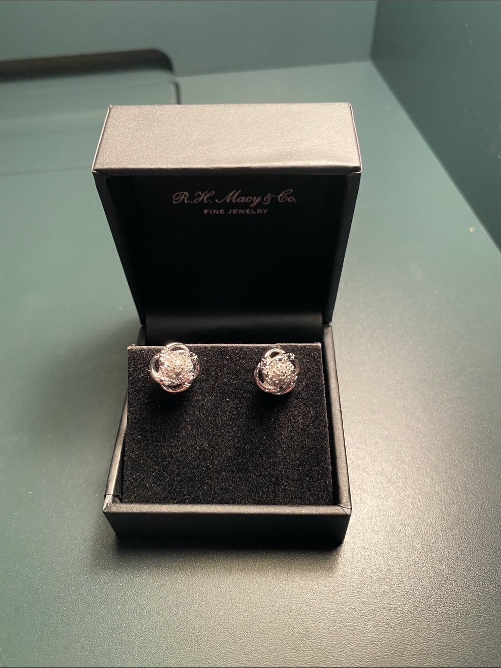 Silver Knot Crystal Stud Earrings - Silver
